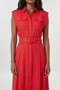 KarenMillen Robe Maxi Tissée Ceinturée En Viscose Lin Premium Avec Détail De Quincaillerie Dorée<Femme Toutes Les Robes|Robes Longues