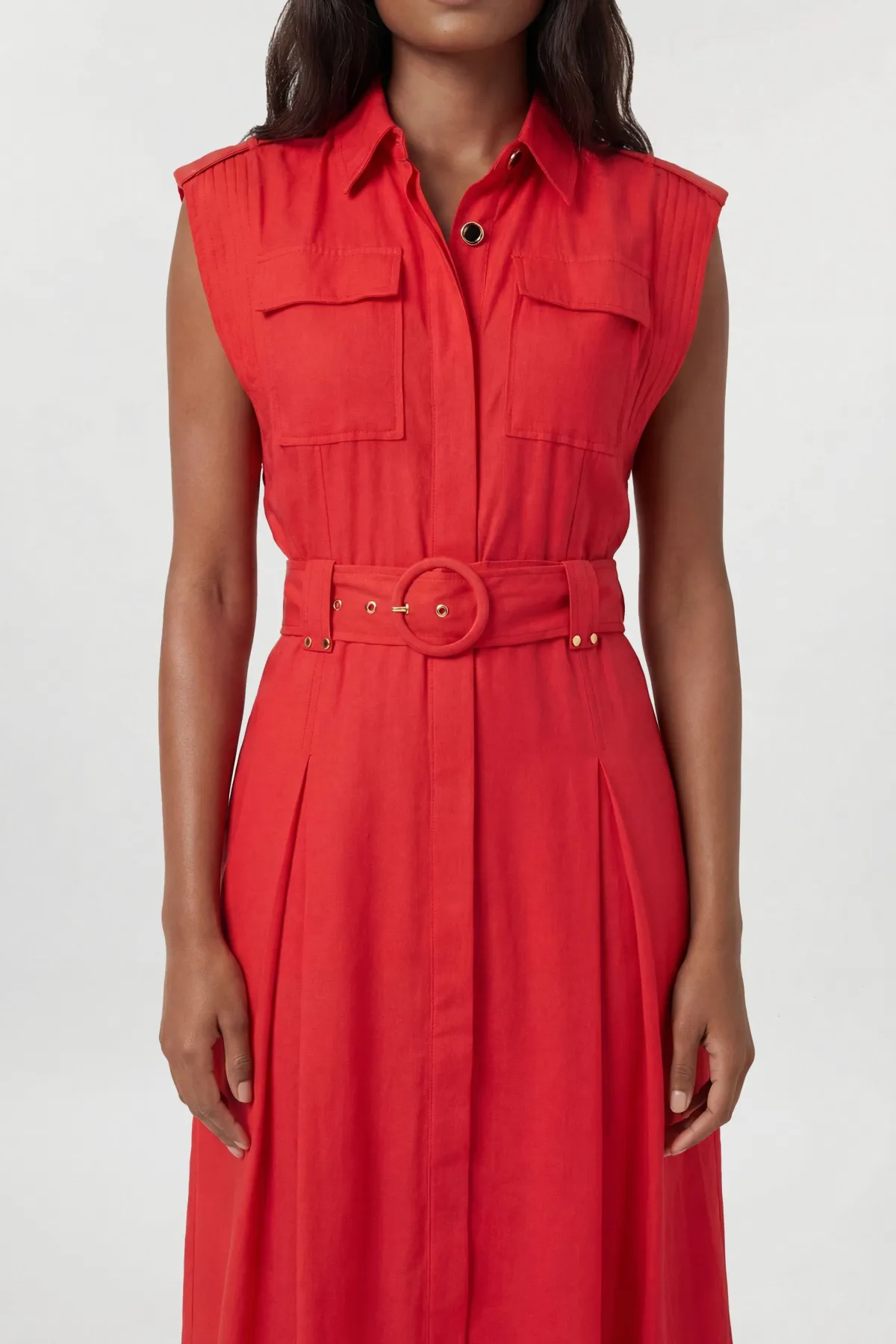 KarenMillen Robe Maxi Tissée Ceinturée En Viscose Lin Premium Avec Détail De Quincaillerie Dorée<Femme Toutes Les Robes|Robes Longues