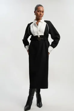 KarenMillen Robe Maxi Tissée à Col en Sergé Grande Taille<Femme Toutes Les Robes|Robes Longues