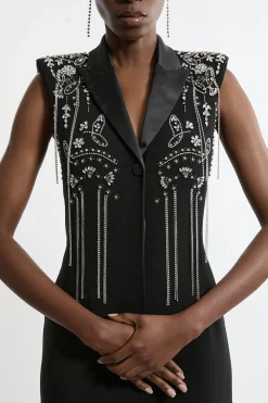Robe maxi tissée à col plongeant avec détails embellis