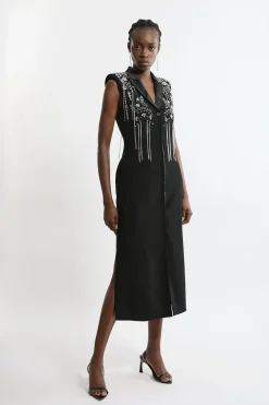Robe maxi tissée à col plongeant avec détails embellis