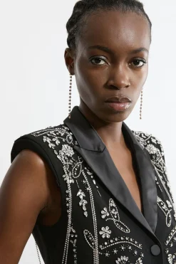 Robe maxi tissée à col plongeant avec détails embellis