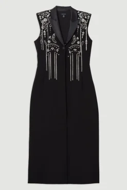 Robe maxi tissée à col plongeant avec détails embellis