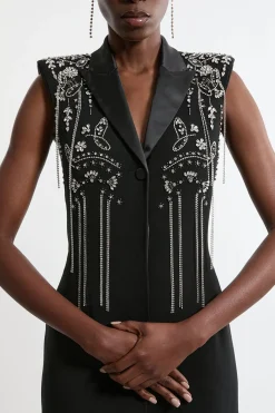KarenMillen Robe maxi tissée à col plongeant avec détails embellis pour grandes tailles<Femme Robes|Robes Longues