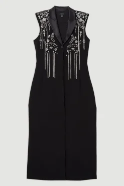 KarenMillen Robe maxi tissée à col plongeant avec détails embellis pour grandes tailles<Femme Robes|Robes Longues