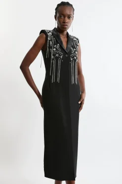 KarenMillen Robe maxi tissée à col plongeant avec détails embellis pour grandes tailles<Femme Robes|Robes Longues