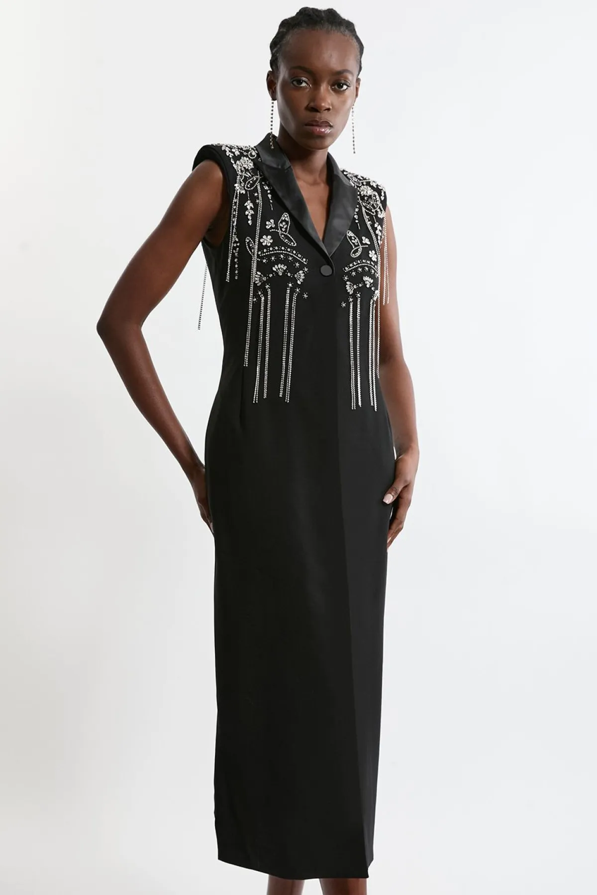 KarenMillen Robe maxi tissée à col plongeant avec détails embellis pour grandes tailles<Femme Robes|Robes Longues