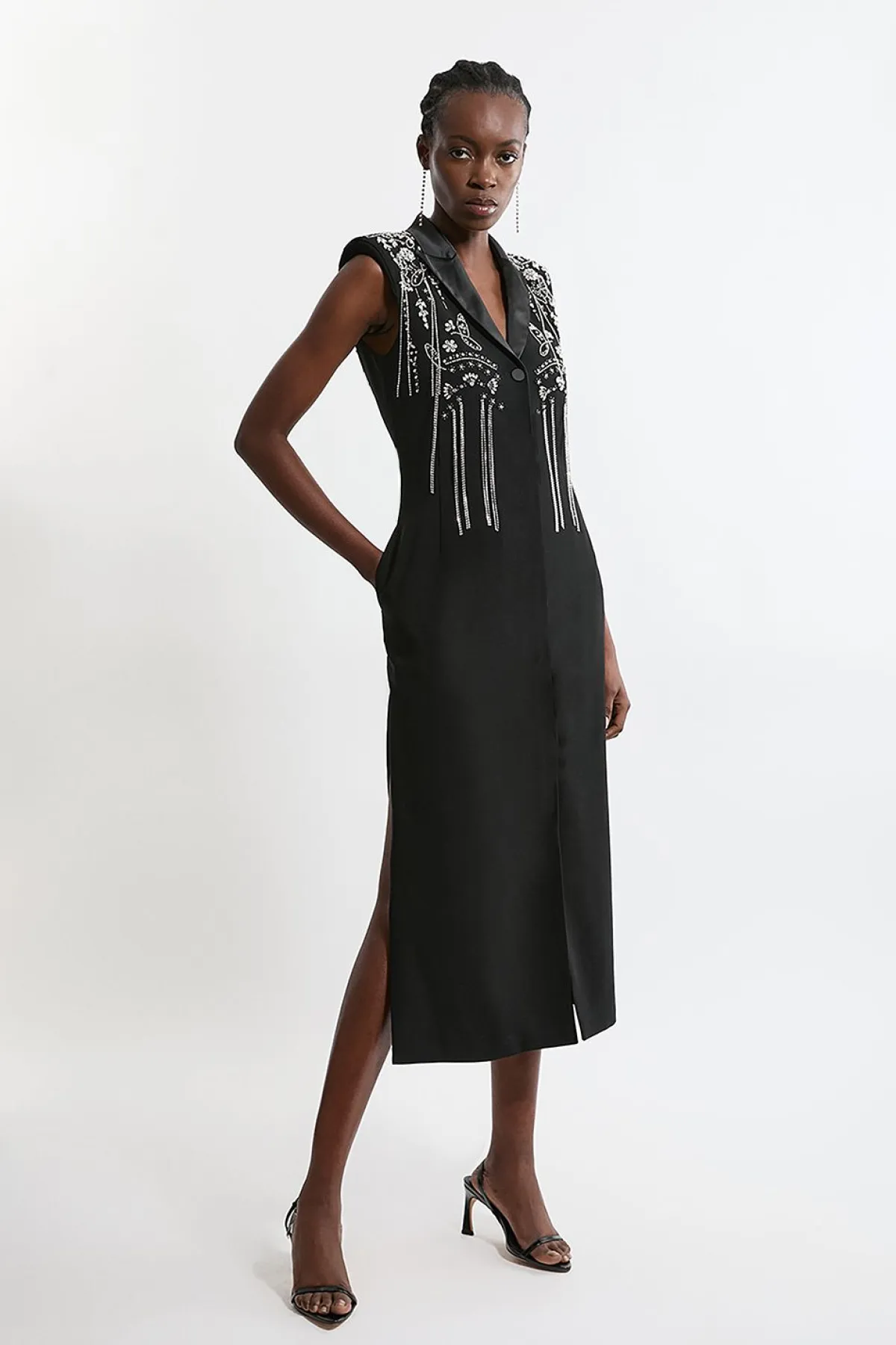 KarenMillen Robe maxi tissée à col plongeant avec détails embellis pour grandes tailles<Femme Robes|Robes Longues