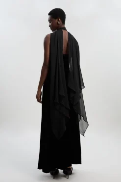 Robe Maxi Tissée à Devant Croisé en Velours Petite Taille
