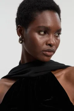Robe Maxi Tissée à Devant Croisé en Velours Petite Taille