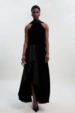 Robe Maxi Tissée à Devant Croisé en Velours Petite Taille