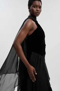 Robe Maxi Tissée à Devant Croisé en Velours Petite Taille