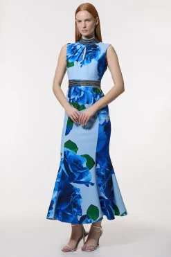 Robe maxi tissée Diamante Trim Rose