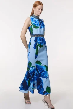Robe maxi tissée Diamante Trim Rose