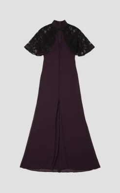 Robe Maxi Tissée à Détail Cape Ajourée Ornée de Cristaux