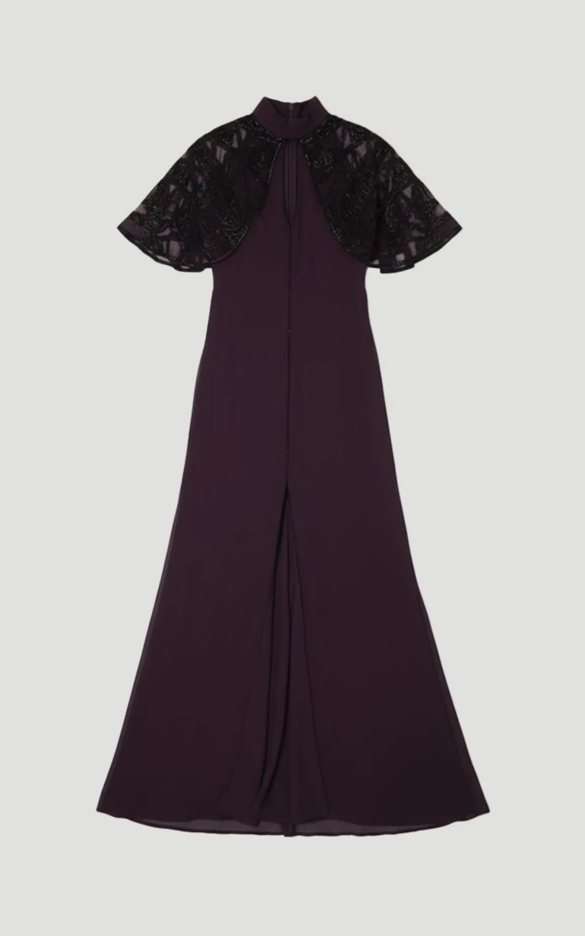 Robe Maxi Tissée à Détail Cape Ajourée Ornée de Cristaux