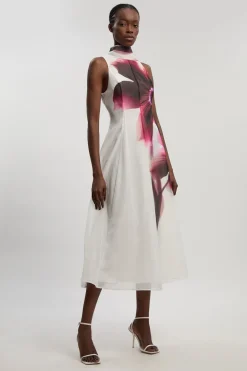 Robe Maxi Tissée À Détail Foulard En Organza Floral Photographique Petite