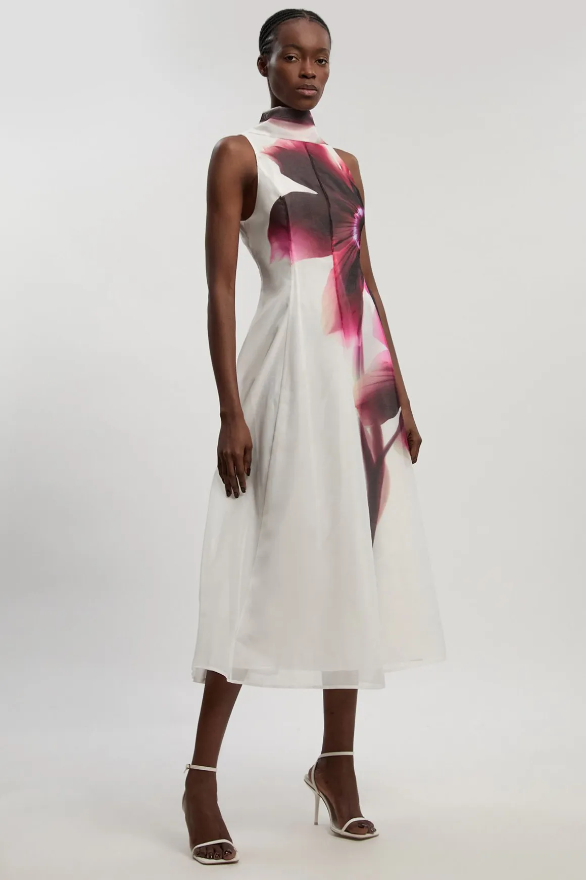 Robe Maxi Tissée À Détail Foulard En Organza Floral Photographique Petite
