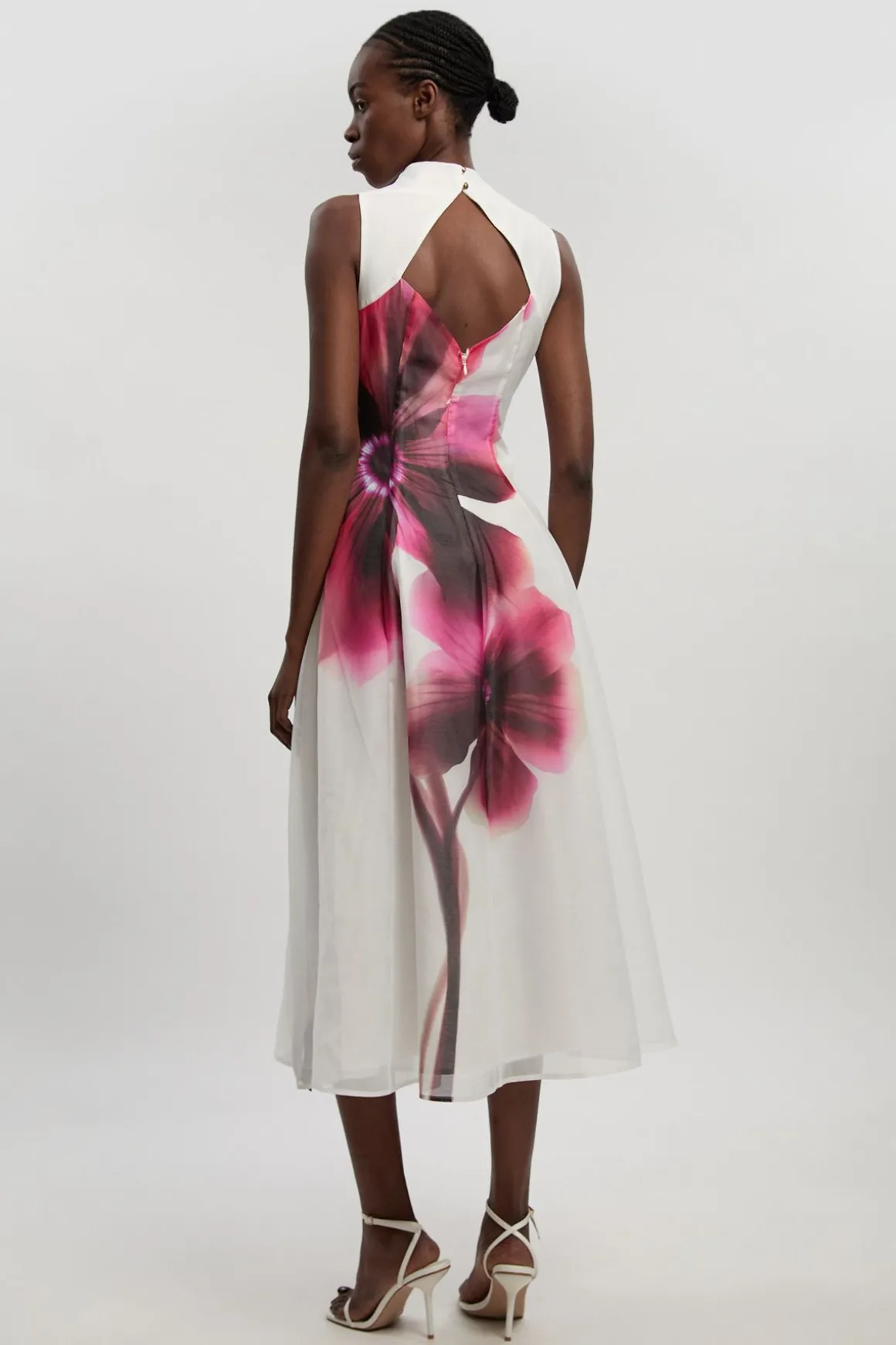 Robe Maxi Tissée À Détail Foulard En Organza Floral Photographique Petite