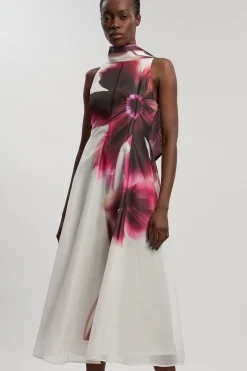 Robe Maxi Tissée À Détail Foulard En Organza Floral Photographique Petite