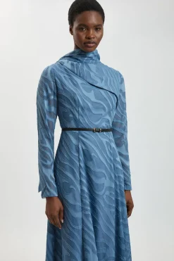 Robe Maxi Tissée À Détail Foulard Et Rayures Slub Auto-rayées