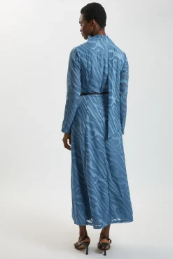 Robe Maxi Tissée À Détail Foulard Et Rayures Slub Auto-rayées