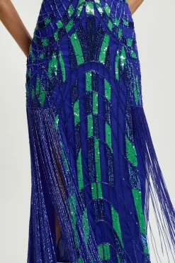 Robe Maxi Tissée À Encolure Américaine Ornée De Motifs Géométriques