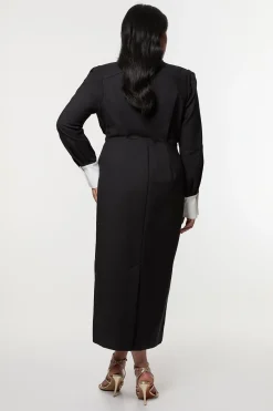 KarenMillen Robe Maxi Tissée en Coton Techno Grande Taille Avec Patte de Boutonnage Contrastante<Femme Toutes Les Robes|Robes Longues