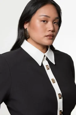 KarenMillen Robe Maxi Tissée en Coton Techno Grande Taille Avec Patte de Boutonnage Contrastante<Femme Toutes Les Robes|Robes Longues