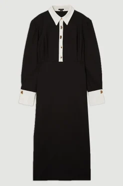 KarenMillen Robe Maxi Tissée en Coton Techno Grande Taille Avec Patte de Boutonnage Contrastante<Femme Toutes Les Robes|Robes Longues