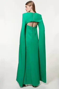 KarenMillen Robe maxi tissée en crépon de viscose premium avec cape détachable<Femme Toutes Les Robes|Robes Longues