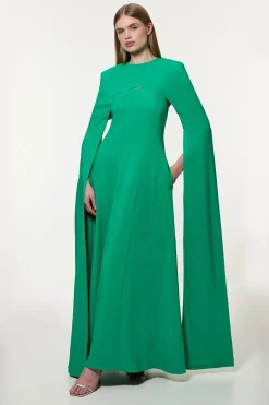 KarenMillen Robe maxi tissée en crépon de viscose premium avec cape détachable<Femme Toutes Les Robes|Robes Longues