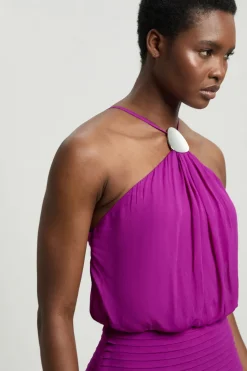 KarenMillen Robe Maxi Tissée En Georgette De Viscose Petite Avec Col Licou Et Ourlet Tombant<Femme Robes|Robe Invitée Mariage