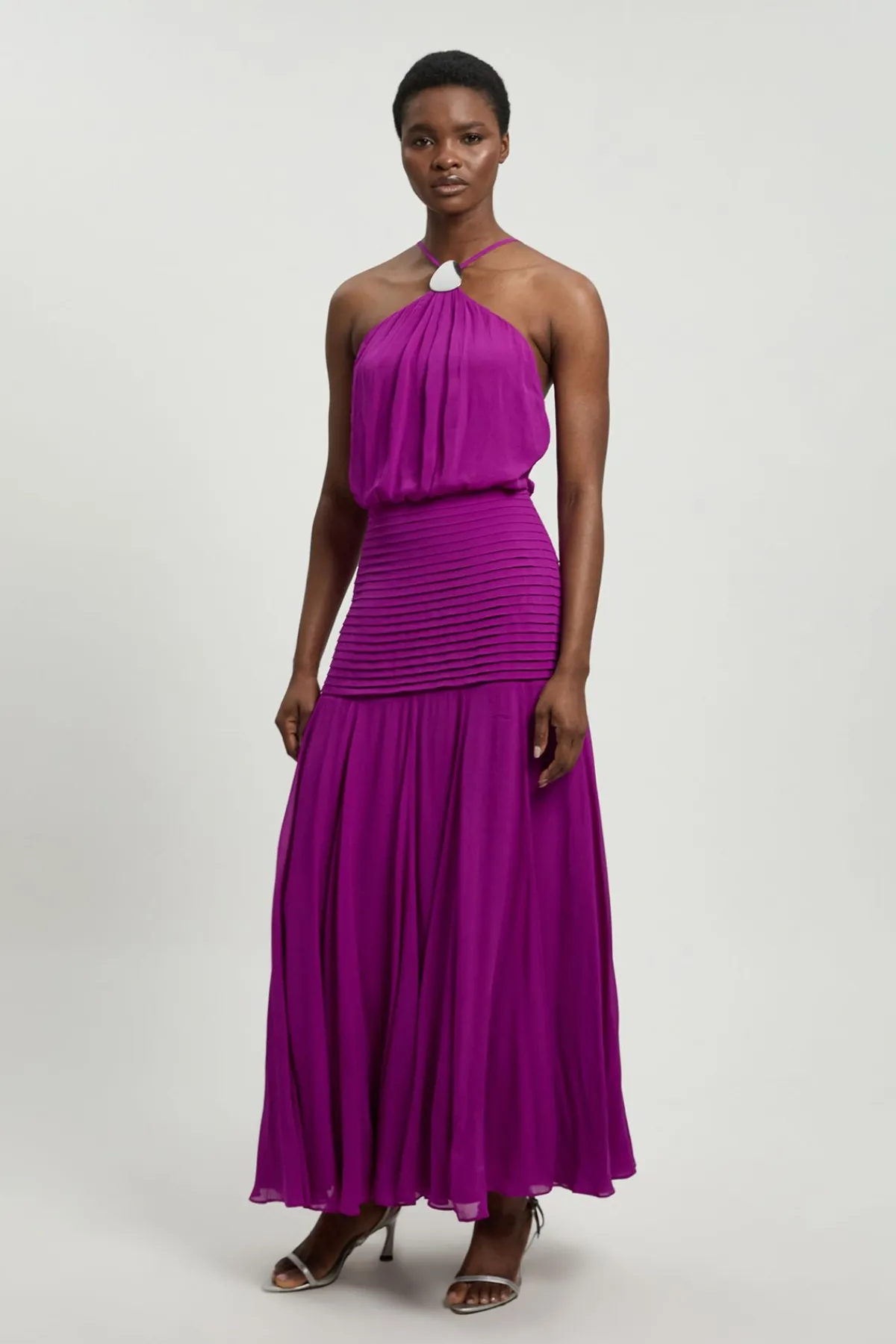 KarenMillen Robe Maxi Tissée En Georgette De Viscose Petite Avec Col Licou Et Ourlet Tombant<Femme Robes|Robe Invitée Mariage