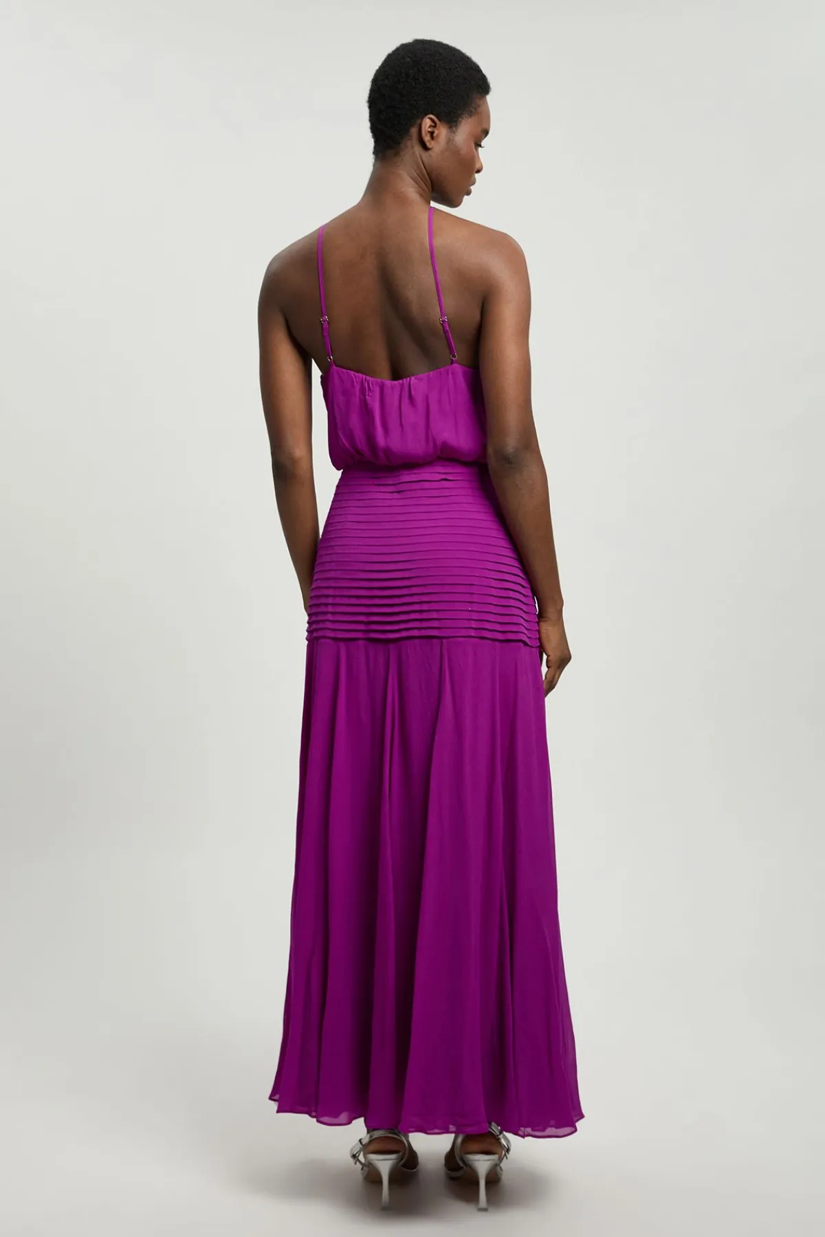 KarenMillen Robe Maxi Tissée En Georgette De Viscose Petite Avec Col Licou Et Ourlet Tombant<Femme Robes|Robe Invitée Mariage
