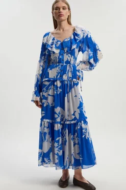 KarenMillen Robe Maxi Tissée en Georgette Imprimée à Volants<Femme Robes À Manches Longues|Robes