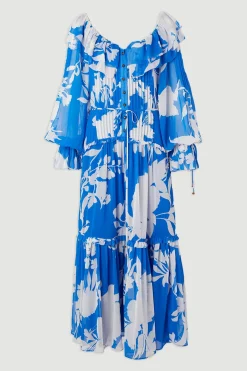 KarenMillen Robe Maxi Tissée en Georgette Imprimée à Volants<Femme Robes À Manches Longues|Robes