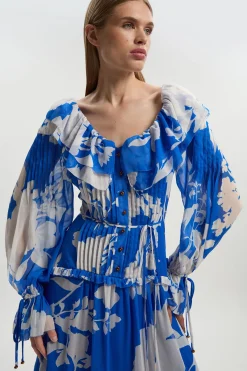KarenMillen Robe Maxi Tissée en Georgette Imprimée à Volants<Femme Robes À Manches Longues|Robes