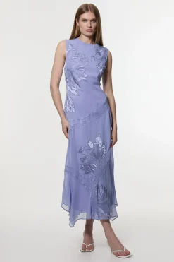 KarenMillen Robe maxi tissée en georgette sans manches avec appliqué et dentelle pour grande taille<Femme Toutes Les Robes|Robes Longues
