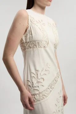 KarenMillen Robe Maxi Tissée en Lin Viscose avec Broderies et Découpes Ajourées Petite Taille<Femme Robes|Robes Longues
