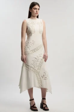 KarenMillen Robe Maxi Tissée en Lin Viscose avec Broderies et Découpes Ajourées Petite Taille<Femme Robes|Robes Longues