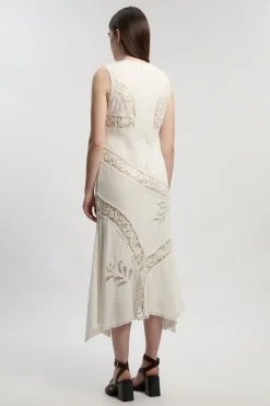 KarenMillen Robe Maxi Tissée en Lin Viscose avec Broderies et Découpes Ajourées Petite Taille<Femme Robes|Robes Longues
