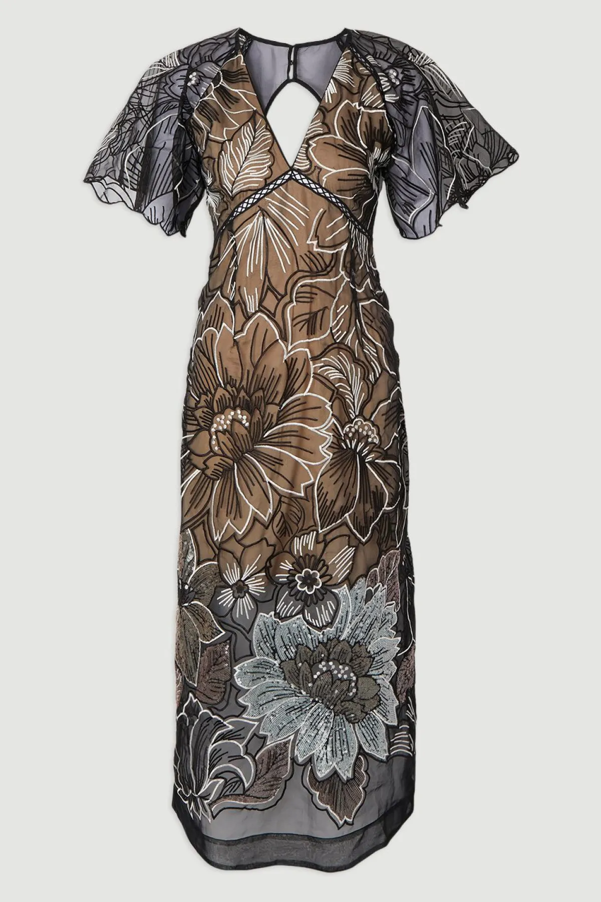 KarenMillen Robe Maxi Tissée en Organdi à Col V Profond avec Broderie Main et Sequins<Femme Toutes Les Robes|Robes D’Automne