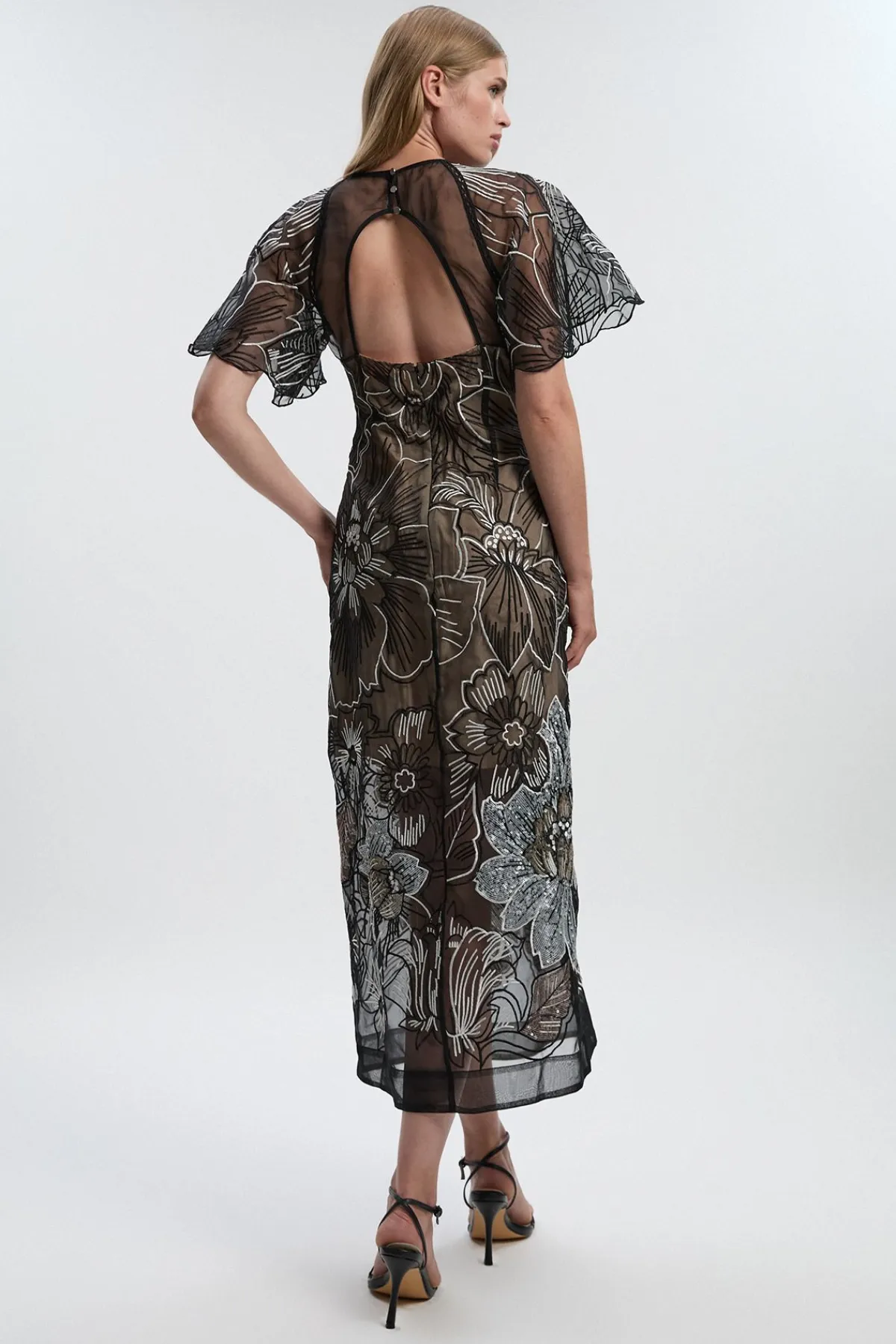 KarenMillen Robe Maxi Tissée en Organdi à Col V Profond avec Broderie Main et Sequins<Femme Toutes Les Robes|Robes D’Automne