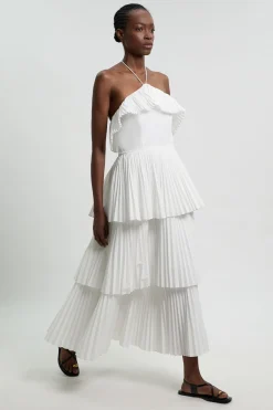 KarenMillen Robe Maxi Tissée En Popeline De Coton Avec Encolure Américaine Et Détails Plissés<Femme Toutes Les Robes|Robes