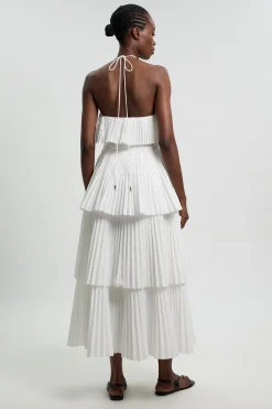 KarenMillen Robe Maxi Tissée En Popeline De Coton Avec Encolure Américaine Et Détails Plissés<Femme Toutes Les Robes|Robes