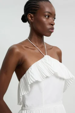 KarenMillen Robe Maxi Tissée En Popeline De Coton Avec Encolure Américaine Et Détails Plissés<Femme Toutes Les Robes|Robes
