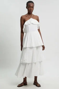 KarenMillen Robe Maxi Tissée En Popeline De Coton Avec Encolure Américaine Et Détails Plissés<Femme Toutes Les Robes|Robes