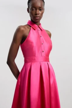Robe Maxi Tissée En Sergé Avec Col Contrasté