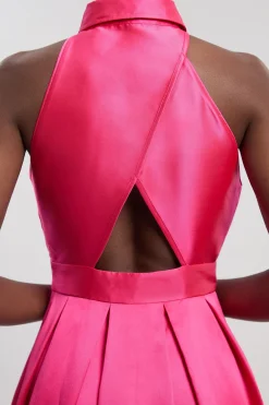 Robe Maxi Tissée En Sergé Avec Col Contrasté